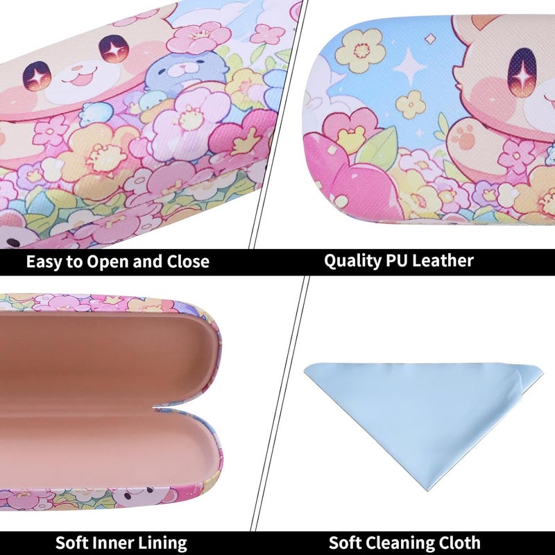 PERFECTSIGHT Store Hard Shell Eyeglasses Case, PU Leather Protective Glasses Case, Cute Eyeglass Case for Women Men Girls - Image 2